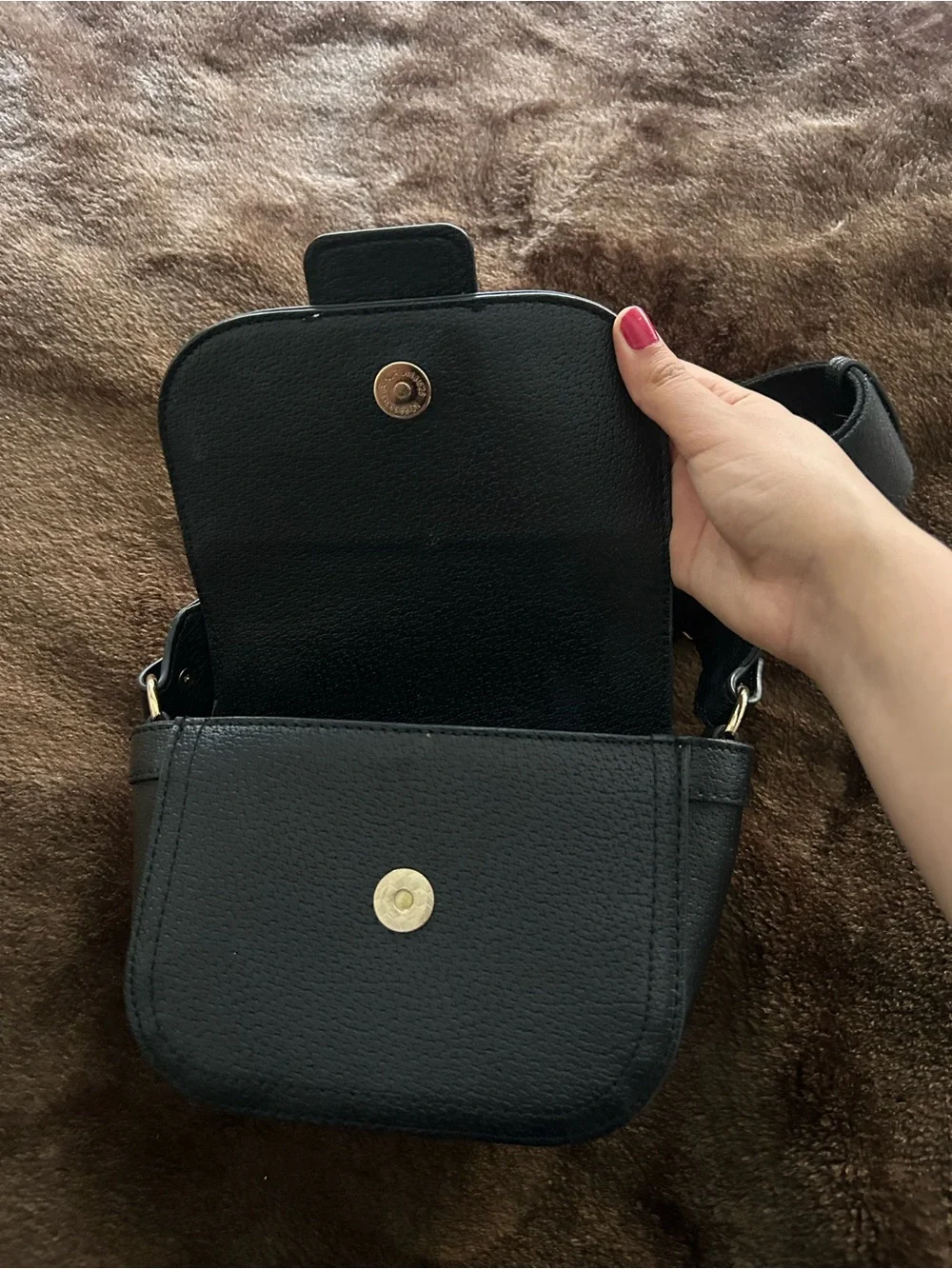 True Religion Black Crossbody Bag with Gold Horseshoe Accent